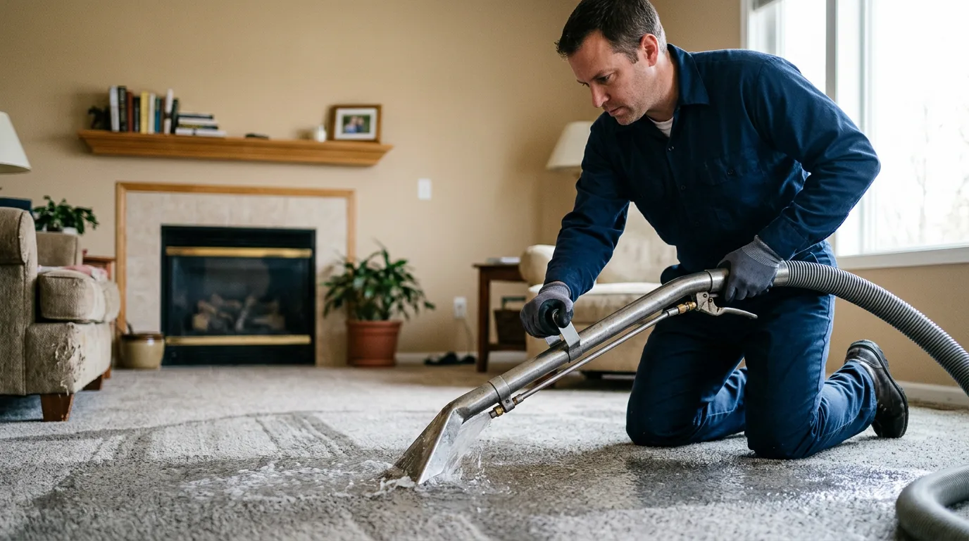 Water damage restoration technician working near Carolina, RI